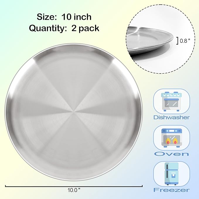Pizza Pan 10 Inch Set of 2 for Oven, Non-Stick Stainless Steel Pizza Steel, Durable Non-Toxic Round Pizza Pans for Cookie Pizza Pie Cake, Dishwasher Safe & Easy Clean