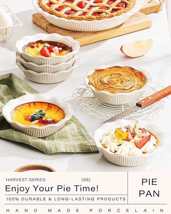 getstar Ceramic Mini Pie Pan Set of 6, Small Pie Dish for Baking, Non-Stick, Oven & Dishwasher Safe, Quiche Baking Dish, Pie Plate, Deep Dish Pie Pan (Stripes)