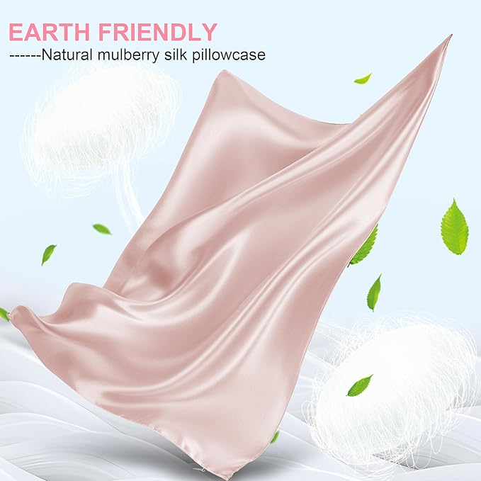 Mulberry Silk Pillow Cases 2 Pack Standard Size 20x26 Inches with Hidden Zipper, Ultra Smooth and Soft Breathable Cooling Silk Satin Pillowcase Set of 2, Better for Hair and Skin, Gifts for Women Men