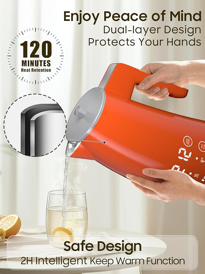 Electric Kettle with 5-Temperature Control,1.25L Cordless,Penguin Shape Design,1200W with Keep Warm and Auto Shut-Off,Perfect for Tea,Coffee & Themed Kitchen(Orange)
