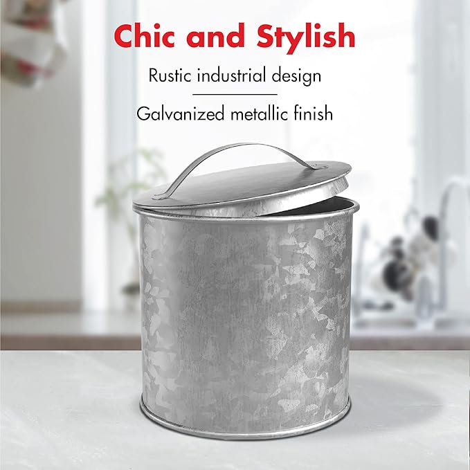 Amici Home Newport Galvanized Metal Canister | Dry Food Storage Container - 56 Ounce Capacity | Farmhouse Décor | Rustic Metal Canister for Kitchen Countertop (Silver)
