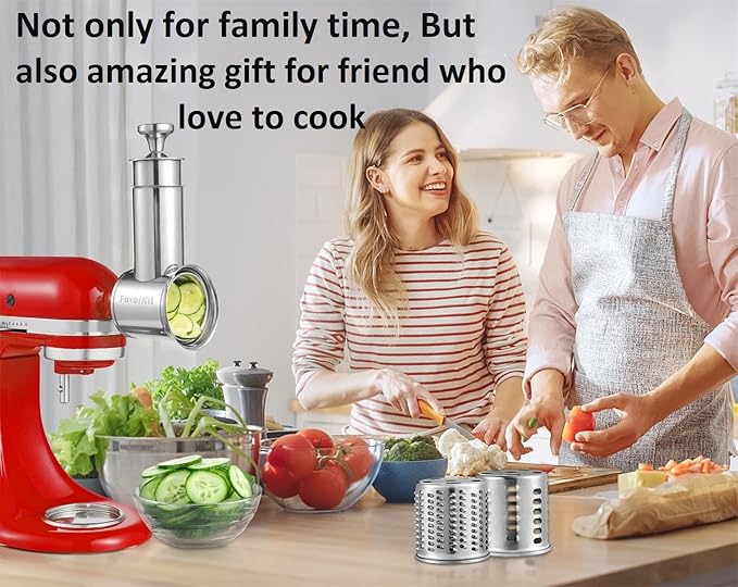 Slicer Shredder Attachment for KitchenAid Mixers, Stainless Steel Cheese Grater Salad Maker Accessories with 3 Cutting Blades,Dishwasher Safe!