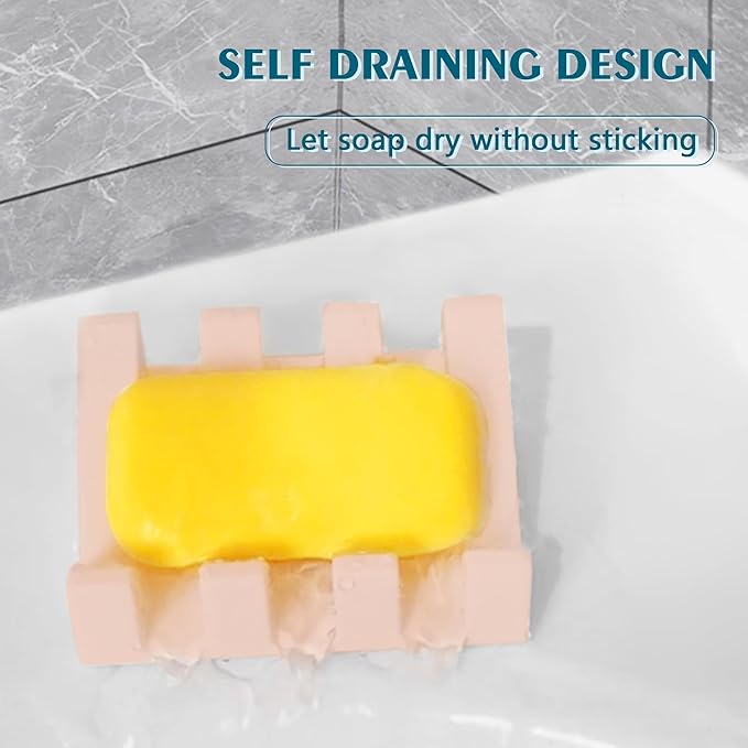 Self Draining Soap Dish,Silicone Suction Cup Soap Holder, Bathroom Soap Dish for Bar Soap,Can Extend Soap Life,Bathroom, Bath Tub, Kitchen Sink(2, Pink)