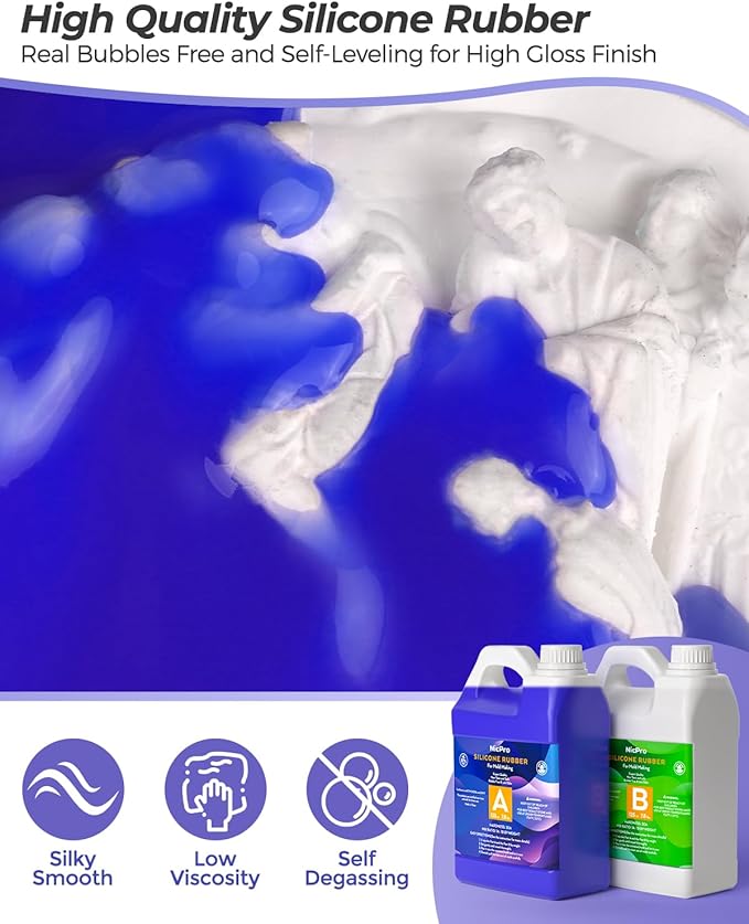 Nicpro 250oz Silicone Mold Making Kit, 30A Platinum Liquid Silicone Rubber, Flexible Silicone Molds Maker Mix Ratio 1:1 for Casting 3D Resins Molds DIY with Gloves, Sticks, Mixing Cups