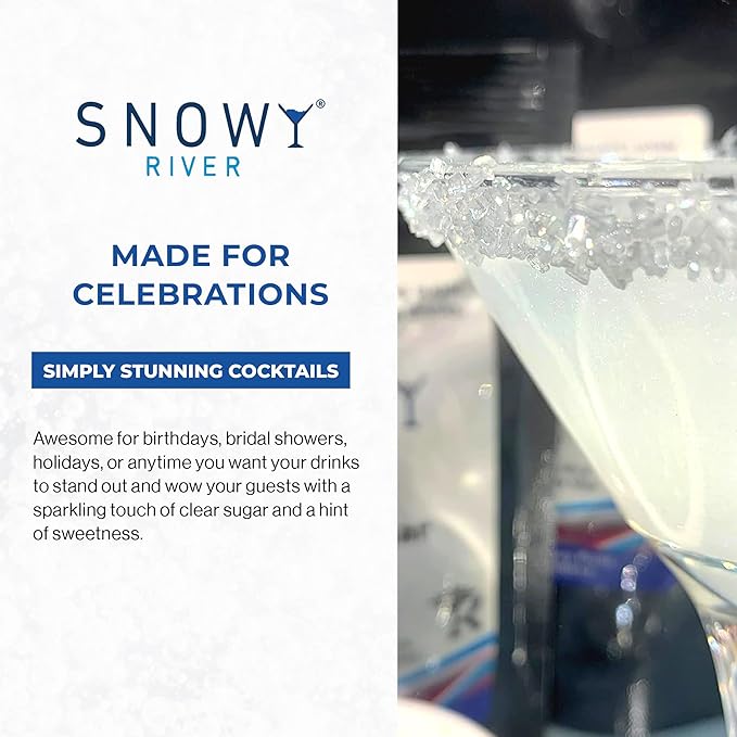Snowy River Clear, Cocktail & Margarita Sugar Rimmer - Vibrant Naturally Colored Sugar for Cocktail Rimming, Baking & Decorating, Medium Crystal - 80oz