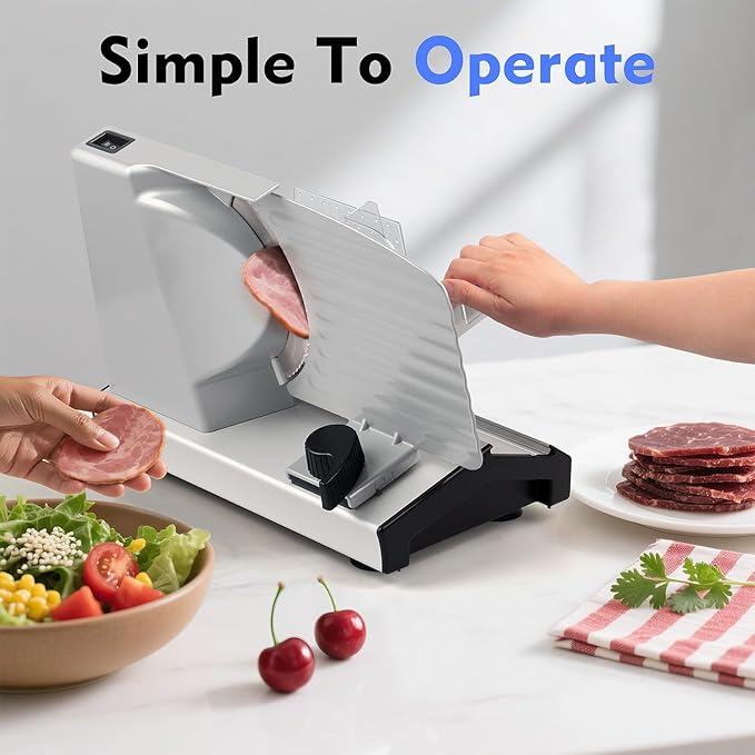 CUSIMAX Meat Slicer,9"Electric Food Slicer with 2 Stainless Steel Blades,1-20mm Adjustable Thickness for Home Use,Removable Food Carriage for Easy Cleaning