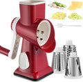 Cheese Grater Hand Crank Rotary Vegetables Shredder with Handle, 3-in-1 Graters with Interchangeable Blades and Strong Suction Base Multifunctional Slicer for Kitchen