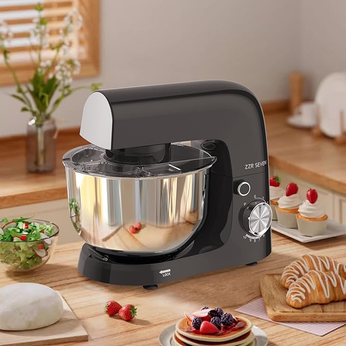 Stand Mixer, 5.5 Quart, 10 Speed Tilt-Head Kitchen Mixer, Copper Motor, Household Food Mixer with Bowl, Flat Beater, Dough Hook, Egg Whisk (300W Black)