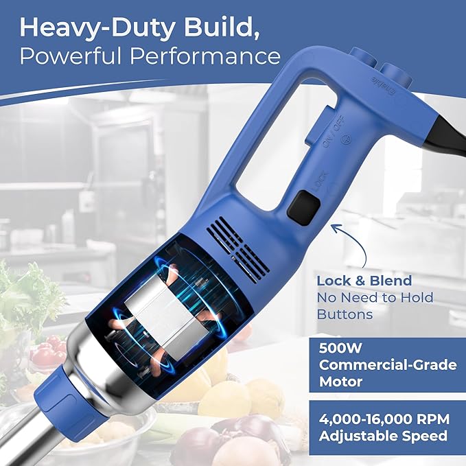 TK Commercial Immersion Blender, 500 Watt/.5 HP Variable Speed Motor, 16,000 RPM Heavy Duty with Performance Assurance - 16"