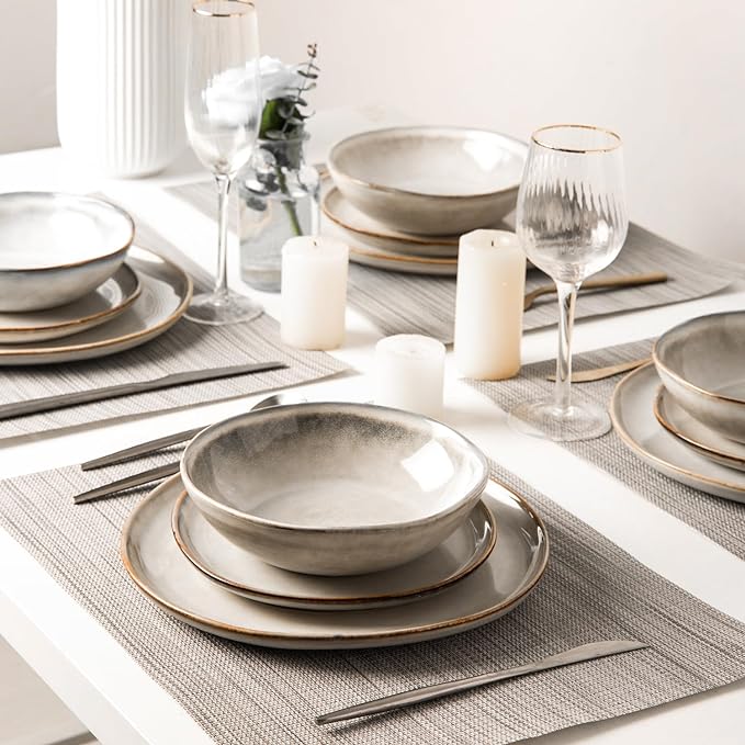 AmorArc Ceramic Dinnerware Sets,Handmade Reactive Glaze Stoneware Plates and Bowls Sets,Highly Scratch Resistant | Dishwasher & Microwave Safe Dishes Set,Service for 12 (36pc)