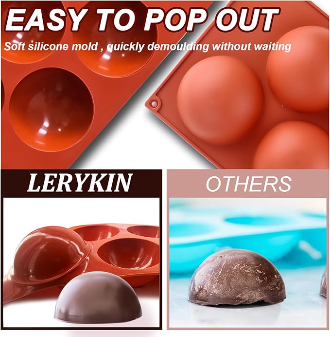 3 Pack Extra Large 5-Cavity Semi Sphere Silicone Molds, Half Sphere Baking Mold Non-Stick for Making Big Size Hot Chocolate Bomb, Jelly, Cake, Dome Mousse