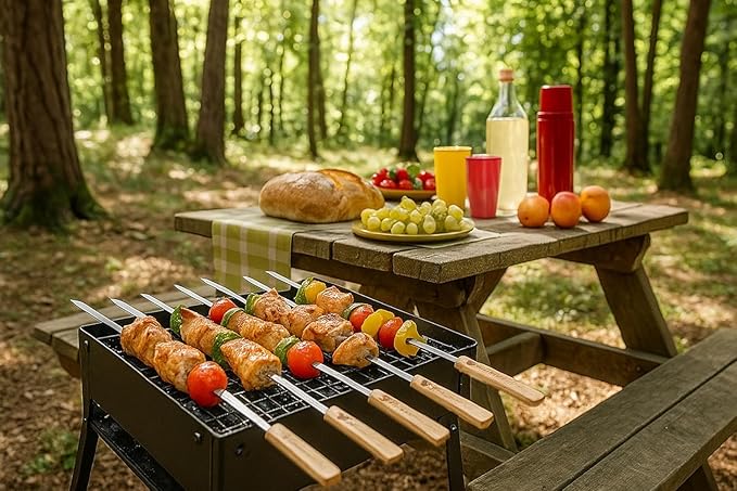 G & F Products Brazilian BBQ Skewers 16 Piece Set Stainless Steel Kabob Sticks 17-Inch Flat Blade with Hardwood Handles Reusable Commercial Grade for Grilling Meat Kebab and Outdoor Cooking