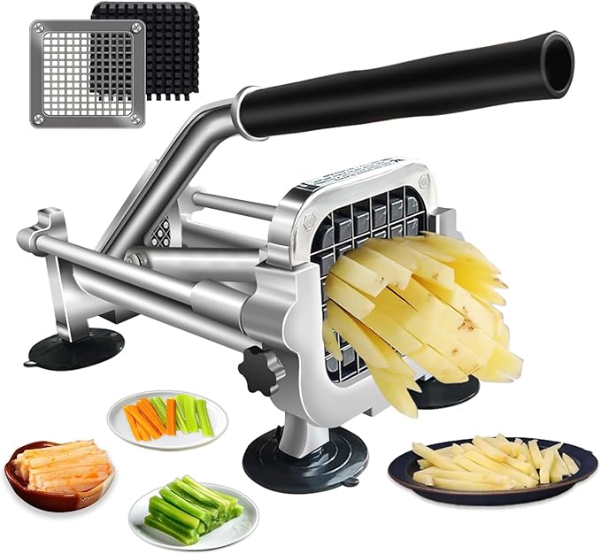 1/4 In Blade French Fry Cutter, Efortless Commercial Vegetable Chopper, Anti-slip Potato Cutter, Heavy Duty Potato Slicer, Stainless Steel Easy Clean Manual Cutter for Tomatoes Peppers Mushrooms