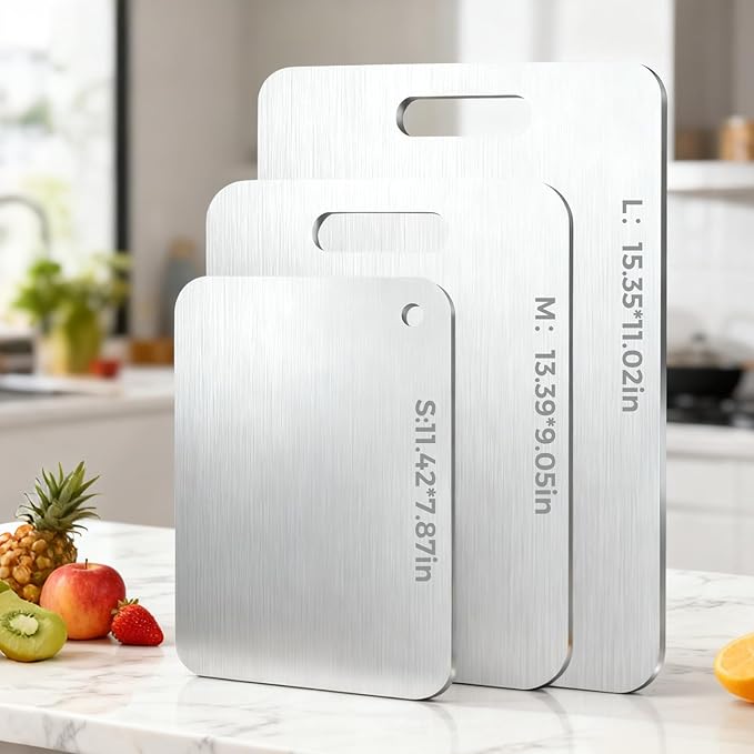 Tavano Titanium Cutting Board,100% Pure Titanium Cutting Boards for Kitchen,Double-side Available Cutting Board for Vegetables,Meat,Fruits,Easy to Store and Clean(L)