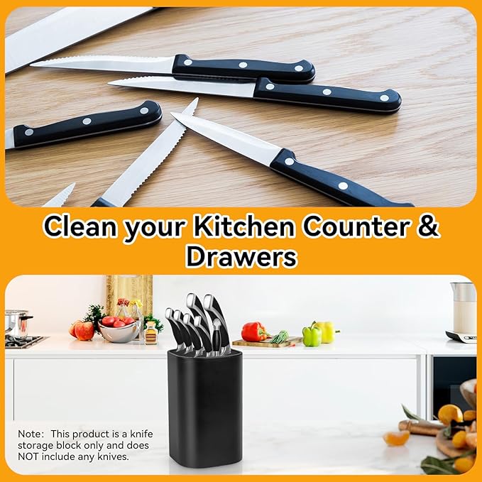 Ninonly Knife Block Without Knives 2 in 1 Universal Square Knife Holder for Kitchen with Scissors Slot Space Saving Detachable Kitchen Knife Storage