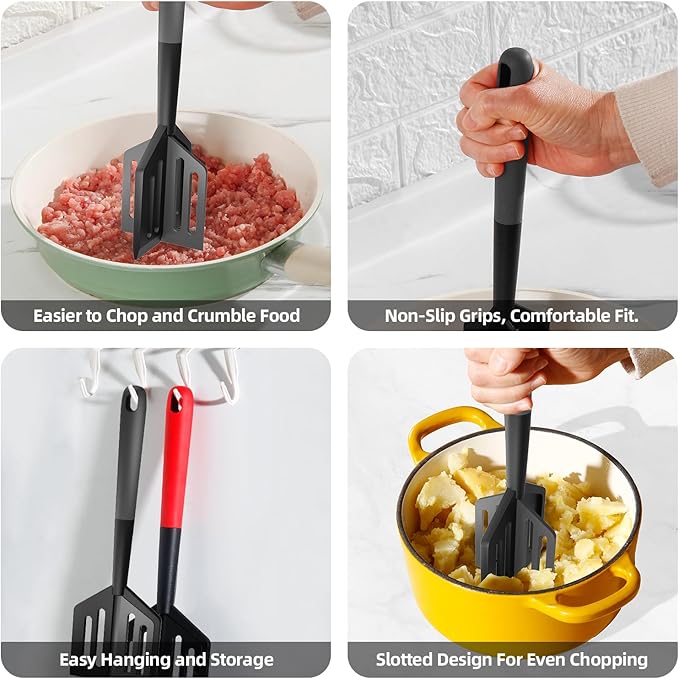 Meat Chopper, Heat Resistant Meat Masher for Hamburger, Ground Beef Smasher, Non Stick Mix Ground Chopper, Mix and Chop Potato Masher Tool 2in1 Twist Design