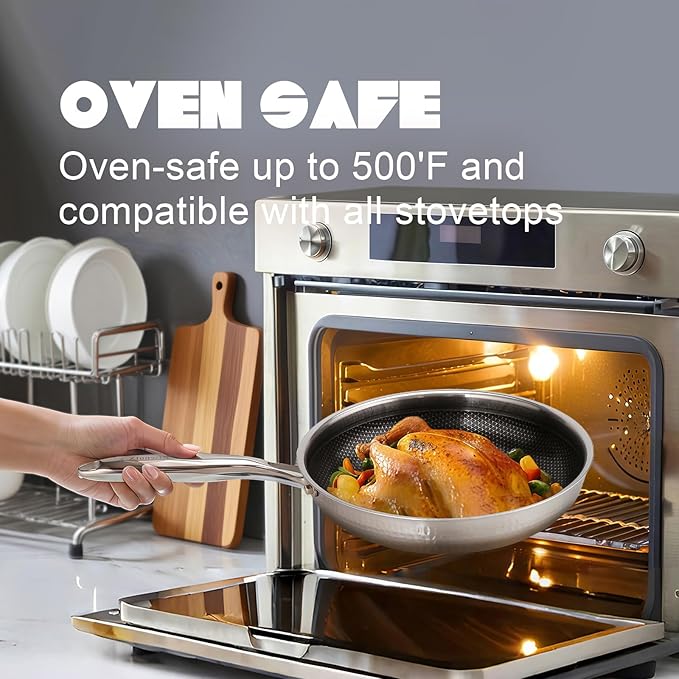 Hybrid 10 inch Stainless Steel Non Stick Skillet,Frying Pans Nonstick, PFOA Free Cookware, Dishwasher and Oven Safe, Induction Compatible