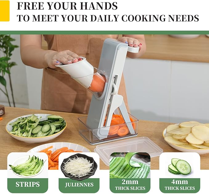 Safe Mandoline Slicer for Kitchen, 4-In-1 Chopper Vegetable Cutter, Mandolin Julienne Slicers for Fruits and Vegetables, Potato Cutter for Fries, Kitchen Gadgets and House Essentials
