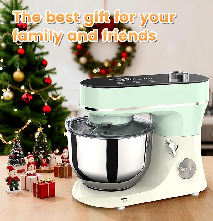 Stand Mixer 6QT Kitchen Mixer with LED Smart Touchscreen, 11-Speed Tilt-Head Mixer with Timer, 4 Preset Menus, Stainless Steel Bowl, Dough Hook, Whisk, Beater,Green