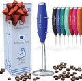 Elementi Electric Milk Frother Handheld - Mini Whisk for Coffee, Matcha and Drinks - Portable Frother & Mixer with Stand - Royal Blue