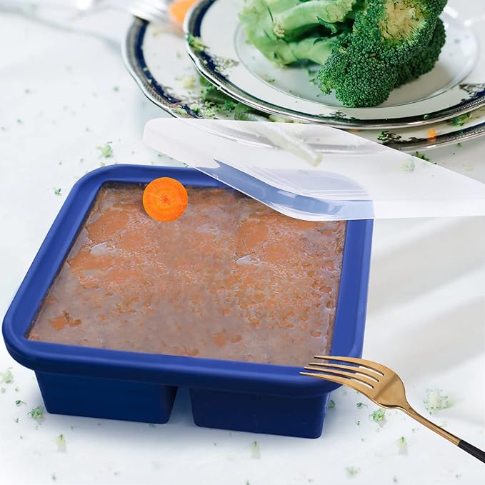4 Cup Silicone Freezer Tray with Lid 1 Pack Silicone Soup Freezer Molds Easy Release Molds for Food Storage & Freeze Soup, Broth, Stew or Sauce