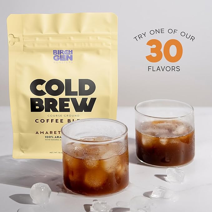 Birch Glen Roasters Cold Brew Coffee | Flavored Coarse Ground Coffee | Artisanal Roasting | 100% Arabica |1 LB Bag | Raspberry Linzer Cookie