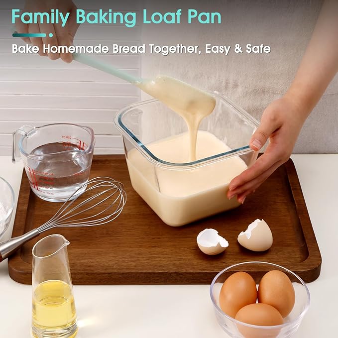 NUTRIUPS 2.1QT Glass Bread Pan with Lid, 7x5 Inch Deep Loaf Bread Baking Nonstick Pans with Airtight Lids, Square loaf pan for Homemade Meatloaf Sourdough (2.0L Square)