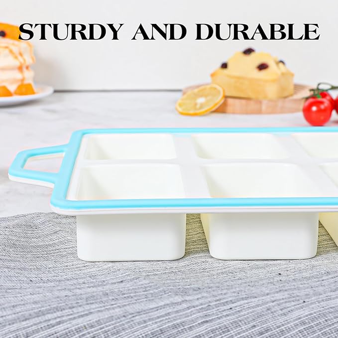 Vinino Silicone Mini Loaf Pans with Metal Reinforced Frame-2 Pack, Non-stick Silicone Bread Pan for Baking 8-Cavity, Tiny Banana Bread Set, Dishwasher Safe Brownie Pan-Blue