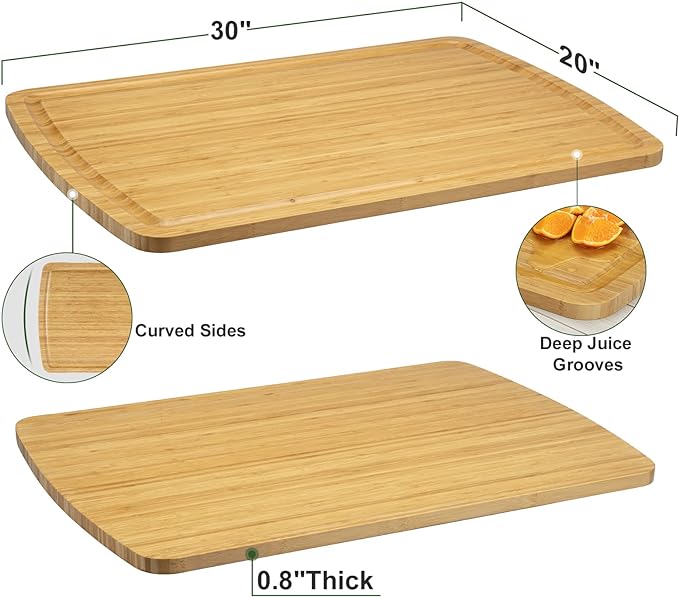 GAOMON 30" Extra Large Bamboo Cutting Board, Huge Wood Cutting Boards for Stove Top to Add Counter Space, Noodle Boards, Over the Sink Chopping Board, Carving Board for Turkey Meat Vegetables Cheese