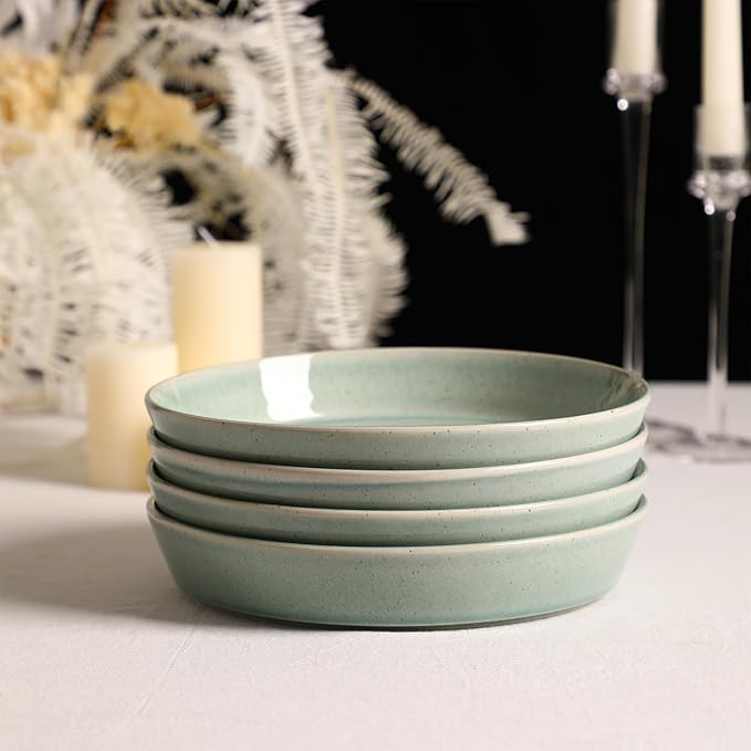 Stone Lain Claire 24-Piece Dinnerware Set Stoneware, Plates and Bowls Set, Dishwasher and Microwave Safe, Dish Set for 8, Green
