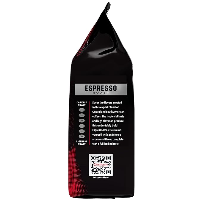 Community Coffee Dark & Bold Espresso Blend, Dark Roast Whole Bean Coffee, 11 Ounce Bag (Pack of 6)