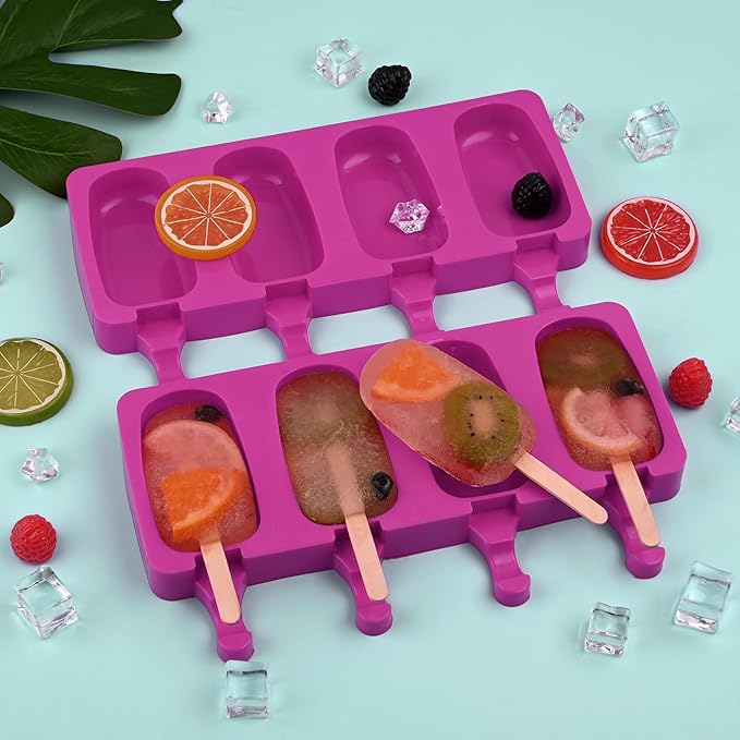 WMKGG Popsicles Molds,Popsicle Silicone Molds Set, 2 PCS Ice Cream Molds with 50 Wooden Sticks for Cake Pop, Ice Pop, Cakesicles (Standard Size/Rose Red)