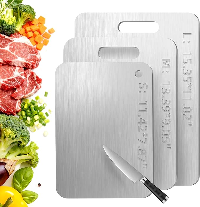 Tavano Titanium Cutting Board,100% Pure Titanium Cutting Boards for Kitchen,Double-side Available Cutting Board for Vegetables,Meat,Fruits,Easy to Store and Clean(S+M+L)