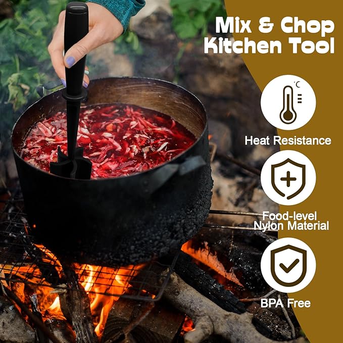Meat Masher, 5 Curve Blade Hamburger Chopper, Heat Resistant Meat Masher for Ground Beef, Mix and Chop Kitchen Tool, Food Smasher Tool for Hamburger, Beef, Potato, Tomato, Avocado (Black)