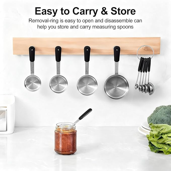 Measuring Cups and Spoons Set, Stainless Steel 10 Piece for Cooking and Baking (5 Cups + 5 Spoons, Black Handle)