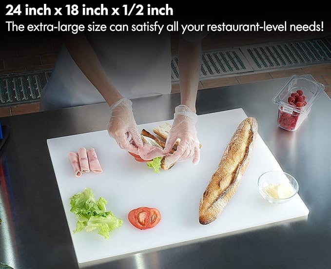 CURTA Cutting Boards for Kitchen, 24" x 18" x 0.5" Blue Color Coded Plastic Commercial Chopping Board Anti Slip Surface Dishwasher Safe
