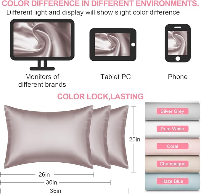 Mulberry Silk Pillow Cases King Size with Hidden Zipper, Ultra Smooth and Soft Breathable Cooling Silk Satin Pillowcase for Hair and Skin, Gifts for Women Men (Taupe, 20x36 Inches, 1 Pack)