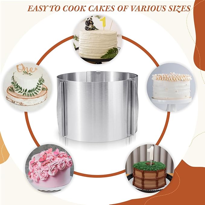 Hushee 2 Pcs 6 to 12 Inch Cake Ring 5.9 Inch High Adjustable Cake Mold Baking Rings Kit Round Stainless Steel Decorating Bakeware Tools with Scaling for Mousse Baking Dessert Making (15 cm)