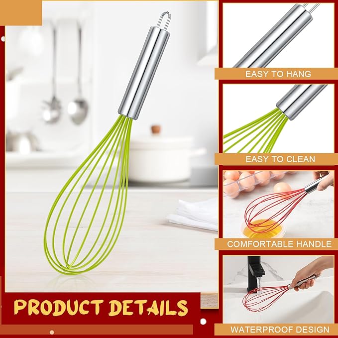 12 Sets 10 Inch Christmas Whisks Gifts DIY Fillable Christmas Tree Ornaments Xmas Colored Silicone Whisks for Cooking Heat Resistant Egg Beaters with Card Rope Bag for Candy Holder