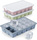 Silicone Ice Cube Tray 3 Pack - EASY RELEASE ice cube tray with lid, BPA Free Ice Cubes Trays for Freezer,ice cube mold for Cocktail,Whiskey (Blue+Pink+Green)