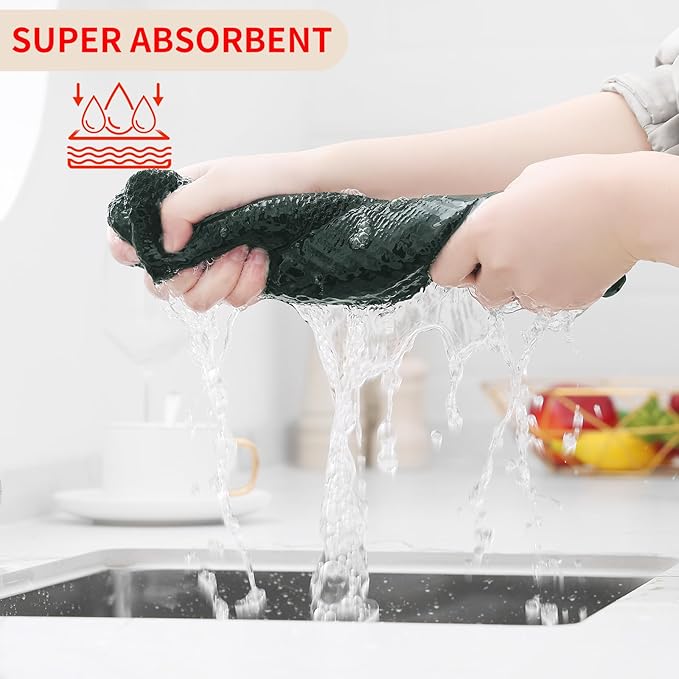Homaxy 100% Cotton Waffle Weave Kitchen Dish Towels, Ultra Soft Absorbent Quick Drying Cleaning Towel, 13 x 28 Inches, 12-Pack, Blackish Green