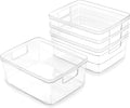 BINO Plastic Storage Containers, Small - 4 Pack THE LUCID COLLECTION, Multi-Use Organizer Bins Built-In Handles BPA-Free Clear, Fridge, Pantry & Home Organization