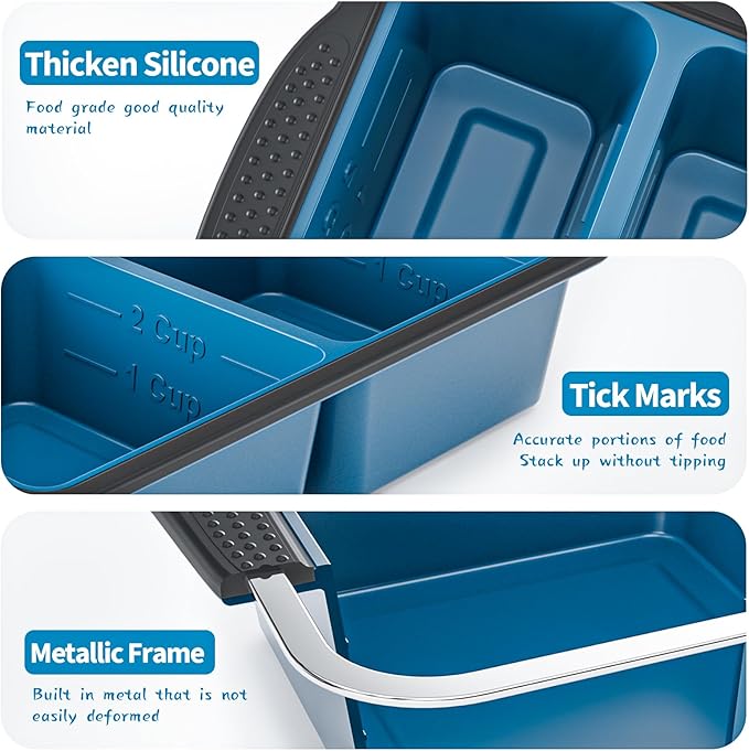 Silicone Freezer Tray With Lid, 4 Large 2 Cup Soup Freezer Molds, Soup Freezer Container for Meal Prepping, Large Ice Cube Tray， Perfect for Storing Leftovers, Sauces, Lasagna, 2-Pack