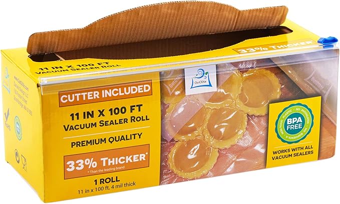 OutOfAir 11" x 100' Vacuum Sealer Bags Rolls & Dispenser Cutter Box - BPA Free, 4 mil thick - Great for Sous Vide - Works with Food Saver Machines