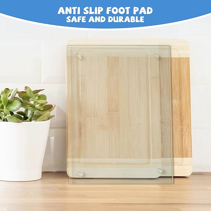Tempered Glass Cutting Board for Kitchen, Clear Glass Board for Countertop, Heat Resistant, with Non-Slip Feet, 12x16" 1Pcs