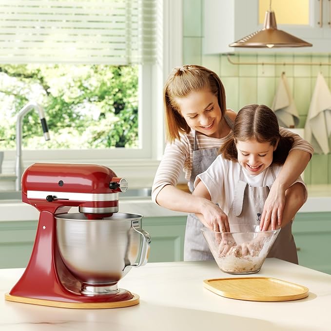 GuanQiao Food-Grade Bamboo Slider for KitchenAid 4.5-5 Qt Tilt Head Stand Mixer, Appliance Sliding Mat for Kitchenaid Artisan, Kitchen Countertop Storage Accessories Mixer Moving Tray Attachments