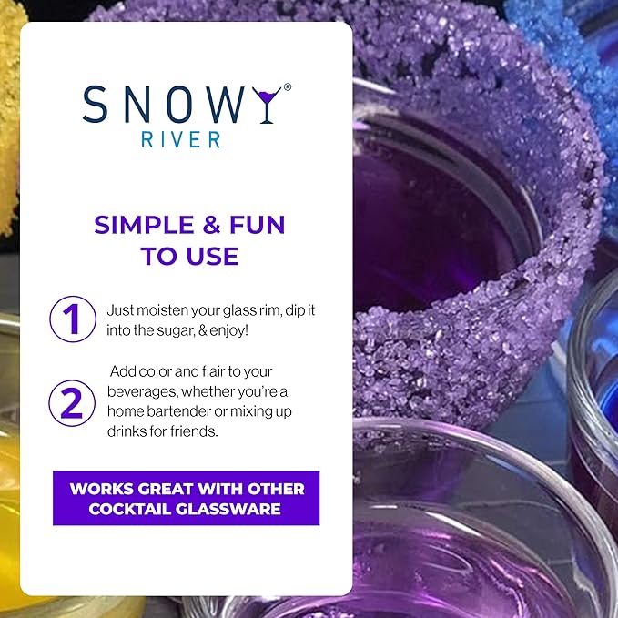 Snowy River Purple, Cocktail & Margarita Sugar Rimmer - Vibrant Color Glass Rimming Sugar with Medium Crystal Texture - 16oz