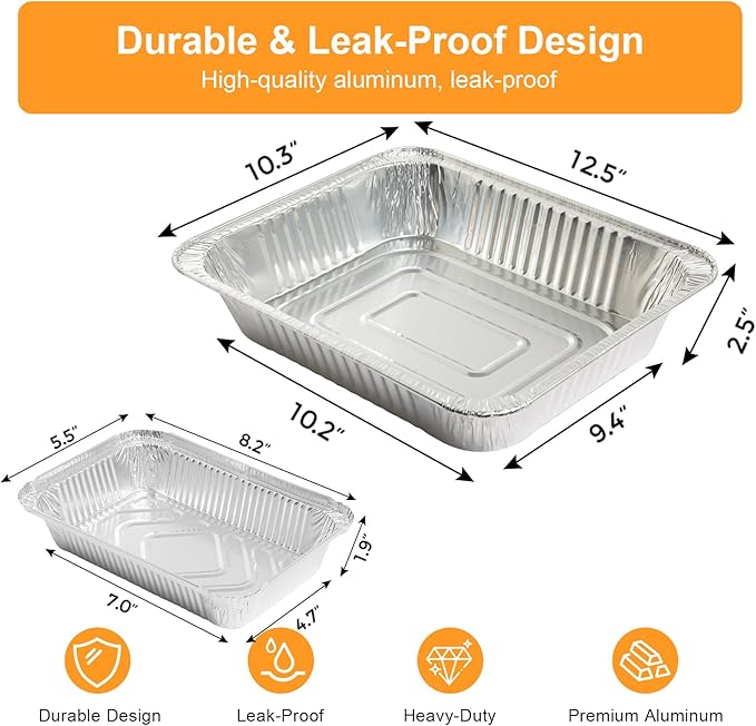 Notwoe® 30pc Disposable Aluminum Pans With Lids, 9x13 (10pc) And 8.2x5.7 Square (20pc) Combo Set, Disposable Baking and Cake Pan. (30 Pack w/Lids)