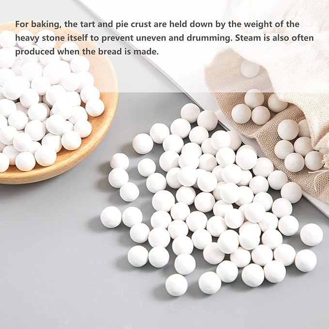 2.2Lb Ceramic Pie Weights Baking Beans Pie Crust Reusable 10mm Weights Natural Ceramic Stoneware with Wheat Straw Container (35 Oz Total) (White)
