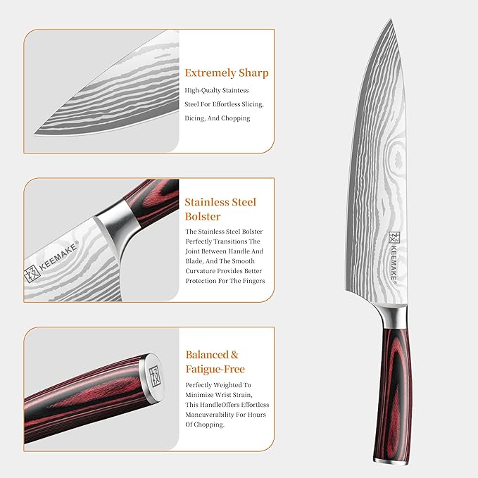 KEEMAKE Kitchen Knife Set, Ultra Sharp Chef Knife Set 7-Piece, High Carbon Stainless Steel Chefs Knife Set, Professional Knives Set for Kitchen with Pakkawood Handle and Gift Box